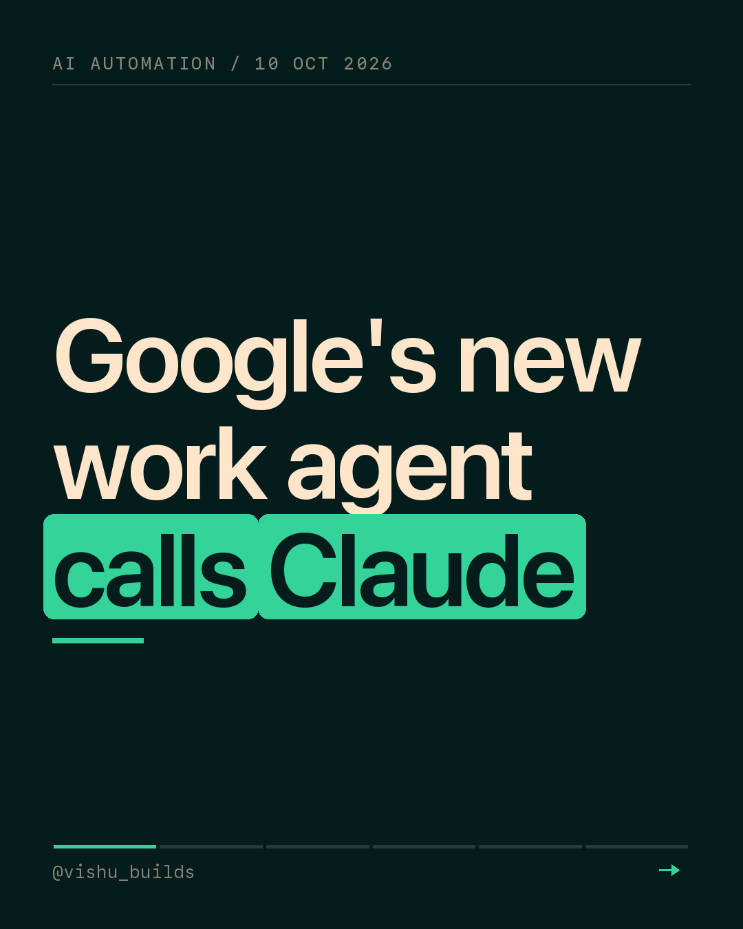 Carousel slide 1 of 6: Google's new work agent calls Claude